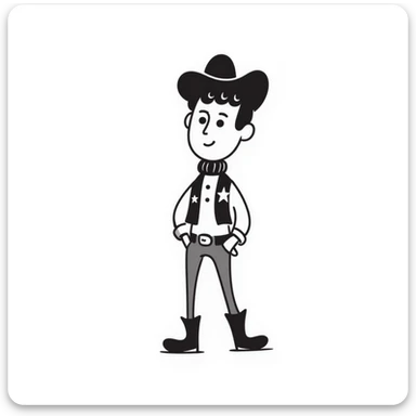 Cowboy with a star on his shirt, wearing a cowboy hat and boots sticker