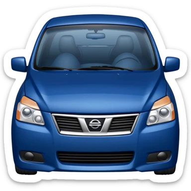 a dark blue Nissan Sentra with a sad face sticker