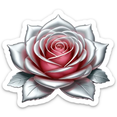 A rose emoji made of liquid silver metal, smooth metallic petals, reflective chrome surface, soft gradients, elegant shape, minimalistic iOS emoji style, centered, clean white background, realistic highlights, no text sticker