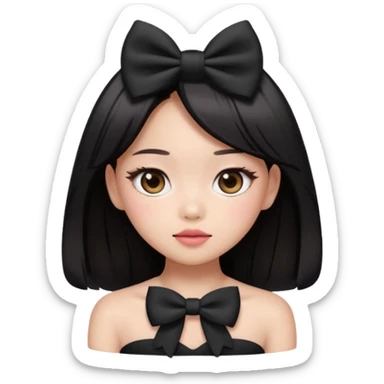 “Cartoon emoji of Jennie from BLACKPINK, heart-shaped face, almond upturned eyes, defined jawline, soft blush, chic expression sticker