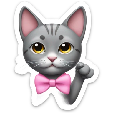 Grey cat sticking middle finger with pink bow  sticker