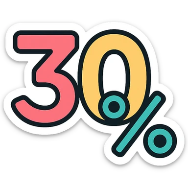 the number 30% in a modern icon style, clear and bold, suitable for use as an app icon, simple and clean look sticker
