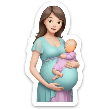 A beautiful pregnant woman standing in soft natural light near a window, gently holding her baby bump, wearing a flowing pastel dress, warm smile, cinematic photography, shallow depth of field, high resolution, soft tones, professional maternity photoshoot
 sticker
