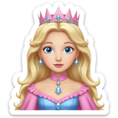 Glinda the Good Witch from the Wizard of Oz with light skin, blue eyes, blonde long hair, pink outfit sticker