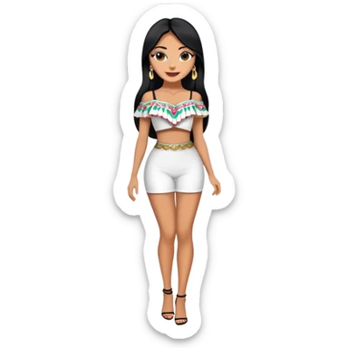 beautiful woman boss, with long straight black hair, with make up, black eye liner, smile, mexican, brown skin, wearing beautiful sexy outfit and white earings, she stand up, full body sticker