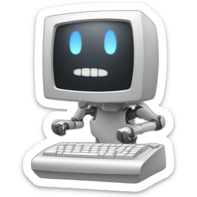 Anthropomorphic computer with a face, arms and legs doing something random sticker