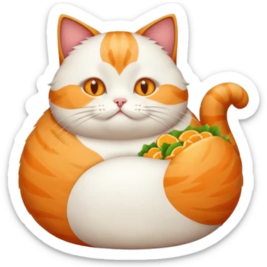 cat eating alot of food with a bloated tummy sticker