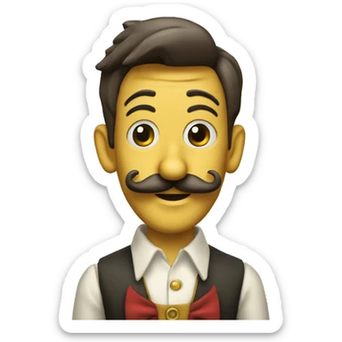 Pinocchio puppet with a long nose and mustache sticker