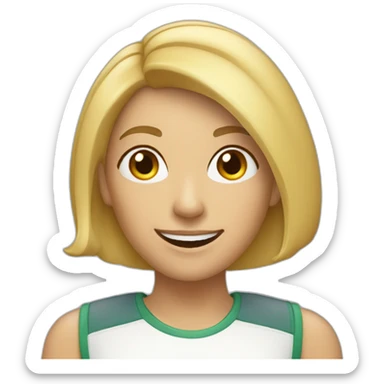 35 year old blonde woman with asymmetric shoulder length haircut with smile sticker