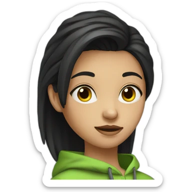 Girl-with-black-short-black-hair-and-green-hoodie sticker