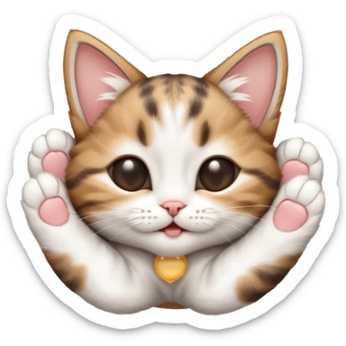 dark brown tabby and white kitten in funny positions upside down with eyes closed sticker