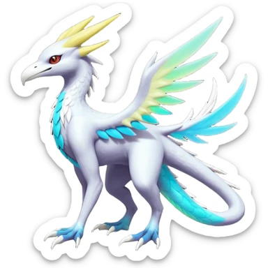 Colorful scaly flurry colorful iridescent shiny bioluminescent translucent luminescent neon pastel edgy cool bright pale dark edgy Latias-Sergal-Vernid-Lombax-Renamon-Zeraora-Bastet-Fakémon-hybrid-fusion-creature, full body sticker