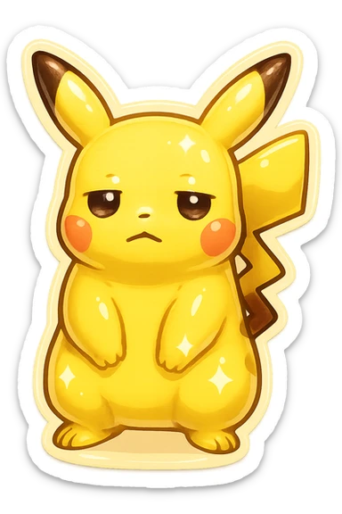 Make this a shiny Pikachu with a lighter yellow color and sparkles, keep the retro stickers style and no background. sticker