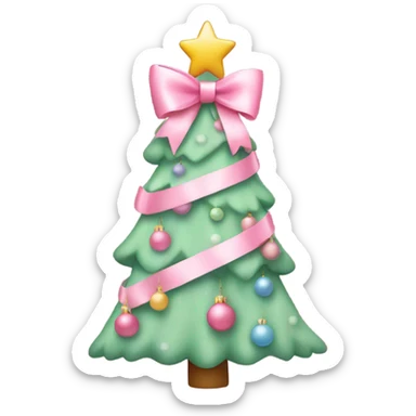 pastel pink decorated christmas tree with a pink bow and ribbons  sticker