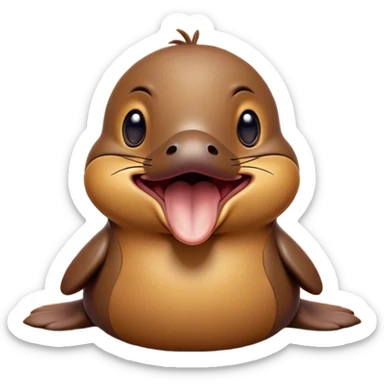 Cinematic Cute Yawning Platypus Portrait Emoji, Head tilted slightly with a dramatic, wide-open yawn, showcasing a soft, textured brown fur with a relaxed duckbill and droopy eyes in drowsy contentment, Simplified yet irresistibly adorable features, highly detailed, glowing with a soft, cozy glow, high shine, relaxed yet expressive, stylized with a touch of quirky charm, bright and endearing, soft glowing outline, capturing the essence of a sleepy yet affectionate platypus, so drowsy it feels like it could float out of the screen and curl up for a nap! sticker