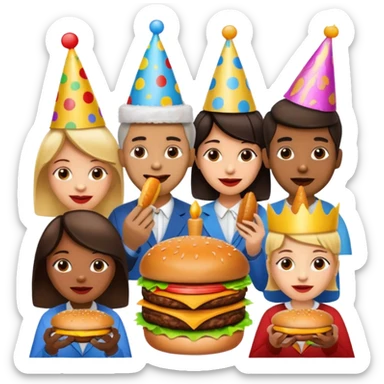 A group of hungry people eating burgers. sticker