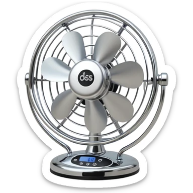 Desk Fan – classic round fan with metal cage and adjustable tilt. sticker