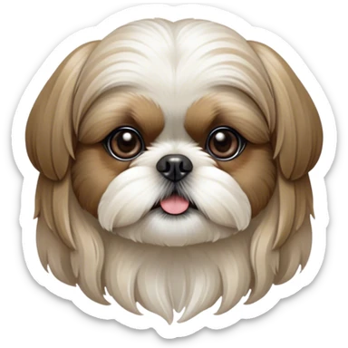 Cinematic Noble Shih Tzu Portrait Emoji, Poised and elegant, with a luxurious, flowing fur in refined muted tones, delicate features and wise, gentle eyes, simplified yet meticulously detailed, glowing with a soft, regal radiance, high shine, exuding quiet dignity and timeless charm, soft glowing outline, capturing the essence of a noble Shih Tzu that epitomizes refined poise! sticker