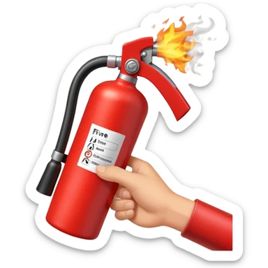 A hand holding Fire extinguisher and extinguishing the fire, no man sticker