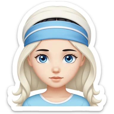 black haired blue eye girl with white headband cute long hair  sticker
