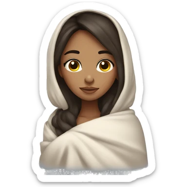 cozy brunette girl wrapped in blanket eyes closed eyelashes sticker