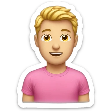 white boy in pink t-shirt with word idea on the chest sticker