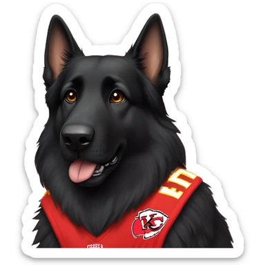 black long haired German Shepherd wearing a Kansas City Chiefs jerseys  sticker