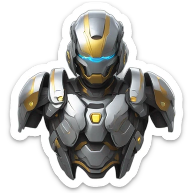 futuristic armored Omega Energy breastplate radiating omega energy sticker