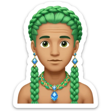 gem lover man with gem accessories excessive amount very big gem earrings green chunky braided hair and blue diamonds  sticker
