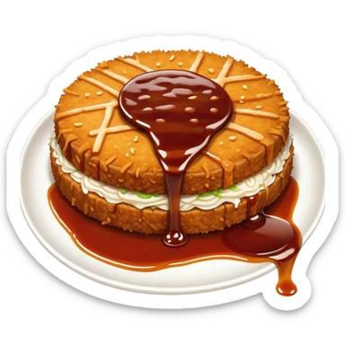 Tonkatsu Cinematic Realistic Tonkatsu Dish Emoji, depicted as a golden, crispy pork cutlet drizzled with tangy BBQ sauce, rendered with detailed textures and dynamic, appetizing lighting. sticker