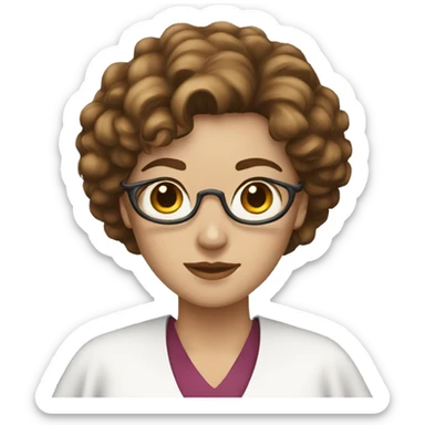 White nurse woman with short curly brown hair wearing a cape sticker