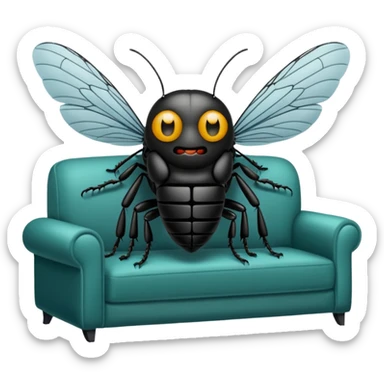 Black Cicada watching on a phone sit on a sofa  sticker