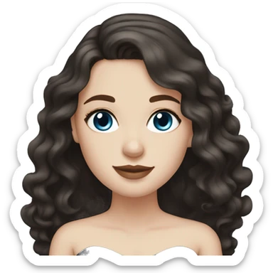White Girl with wavy dark brown long hair, blue eyes in a black wedding dress sticker
