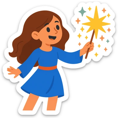 Remove the hat from the brunette girl witch casting a spell, keep her whimsical and magical, vibrant toon style, no background. sticker