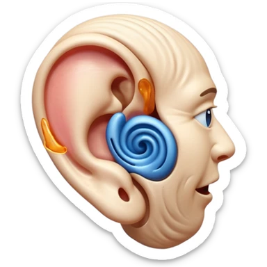 iOS-style 3D emoji: a human ear with three curved sound waves coming out from it sticker