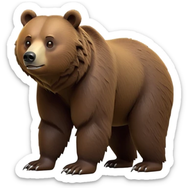 cinematic-[grizzly bear]-realistic-full-body-standing on all fours-emoji,-tail-tucked-close,-head-tilted-dramatically,-thick-[dark brown]-fur,-simplified-yet-realistic-focused-features,-highly-detailed,-glowing-with-an-almost-sarcastic-glow sticker