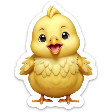 Cinematic Cute Yawning Yellow Baby Chicken Portrait Emoji, Head tilted slightly with a dramatic, wide-open yawn, showcasing a soft, downy yellow coat with little drooping wings, round beady eyes barely open in drowsy contentment, Simplified yet irresistibly adorable features, highly detailed, glowing with a soft, cozy glow, high shine, relaxed yet expressive, stylized with a touch of whimsical charm, bright and endearing, soft glowing outline, capturing the essence of a sleepy yet affectionate chick, so drowsy it feels like it could stretch out of the screen and curl up for a nap! sticker