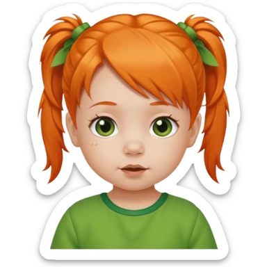 orange pigtail hair girl baby green outfit sticker