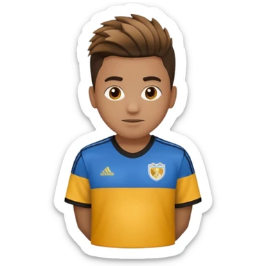 Crie um emoji de um menino com o cabelo castanho claro com uma franja reta e o corte low fade zumbi blusa de gola alta da adidas sticker