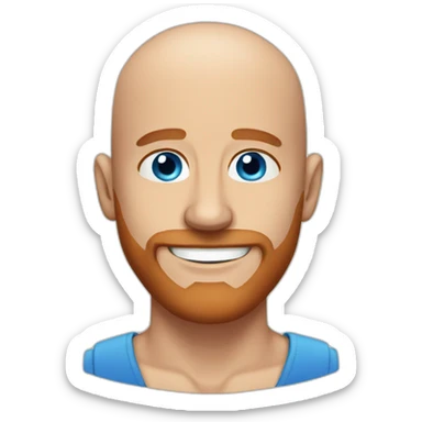 bald man, blue eyes, smiling with red patchy beard blue eyes wearing a headset sticker