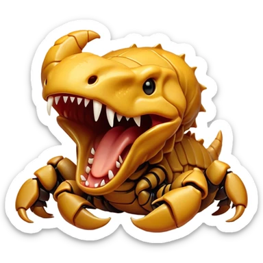 Cinematic Cute Yawning Emperor Scorpion Portrait Emoji, Head tilted slightly with a dramatic, wide-open yawn, showcasing a soft, textured exoskeleton with subtly drooping pincers and half-closed eyes in drowsy contentment, Simplified yet irresistibly adorable features, highly detailed, glowing with a soft, cozy glow, high shine, relaxed yet expressive, stylized with a dash of desert charm, soft glowing outline, capturing the essence of a sleepy yet affectionate scorpion that seems ready to stretch out for a nap! sticker