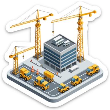 isometric construction site of airport sticker