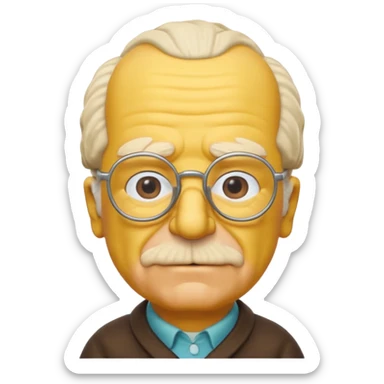 A 3D cartoon close-up of Grandpa Abe Simpson from The Simpsons, rendered in Memoji-style with bald yellow head, white tufts of hair on the sides, wrinkled face, glasses, and warm lighting. Match the Simpsons family color tone and style. sticker