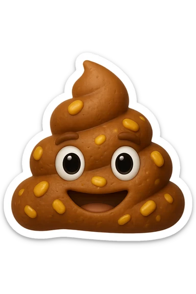 emoji stile iphone 3d di una cacca con mais visibile all'interno, iperrealistiche 4k sticker