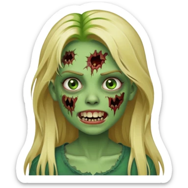 girl zombie with blonde long hair with teeth green skin and with no angry face sticker