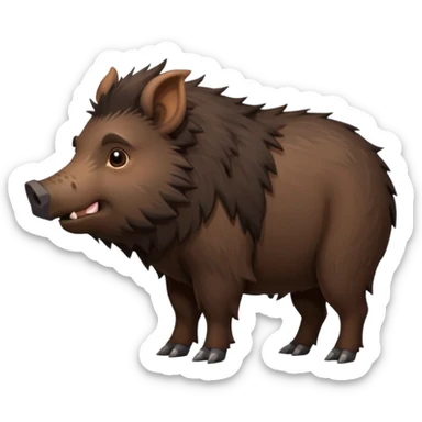 cute hairy boar, dark brown body, full body, side view sticker
