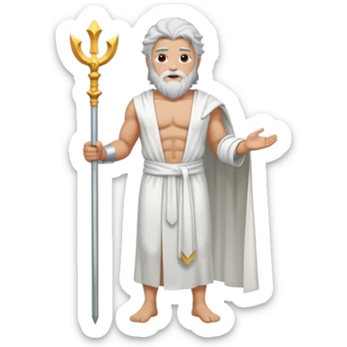 fullbody silverhair shirtless god ZEUS, white robe over shoulder, standing still sticker