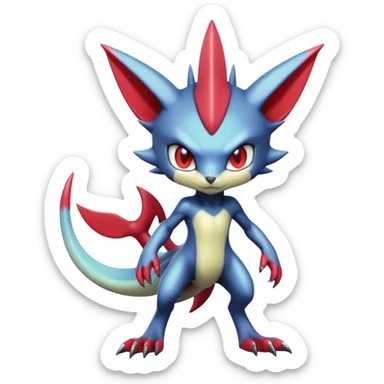 Cute Cool Edgy Shiny Futuristic Ethereal Legendary Digimon-Sneasel-Scizor-hybrid full body sticker