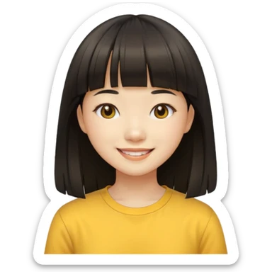 asian girl blunt fringe long hair yellow shirt sticker