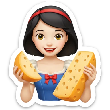  smiling Snow White holding wedge of cheese sticker